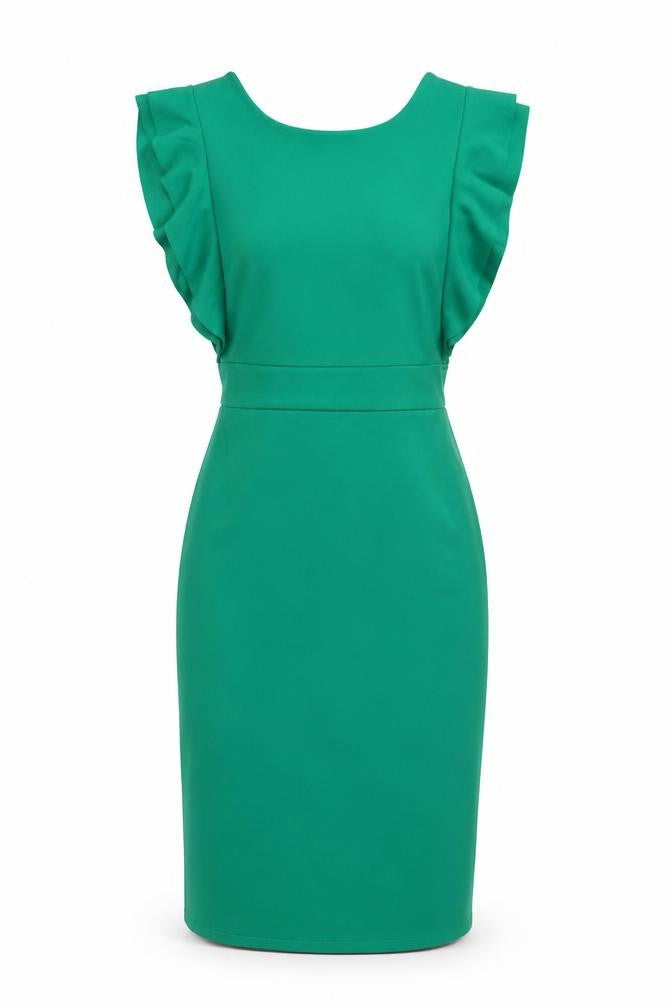walG Women's Green Sheath Dress Size 10 Ruffle Sleeve