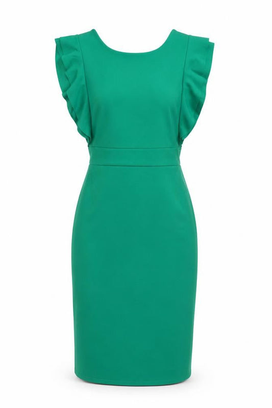 walG Women's Green Sheath Dress Size 10 Ruffle Sleeve