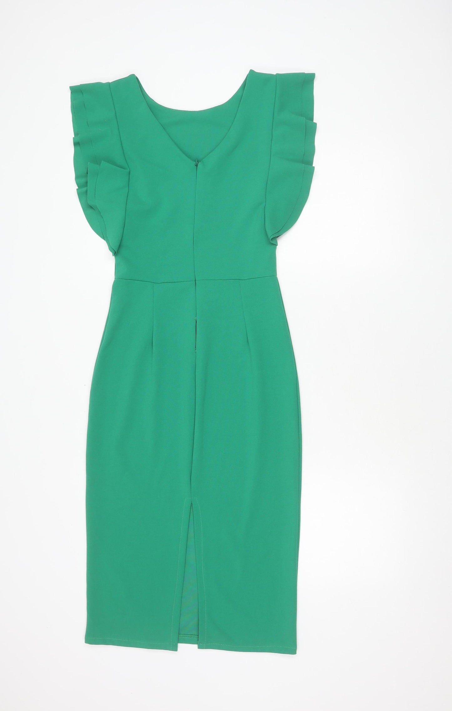 walG Women's Green Sheath Dress Size 10 Ruffle Sleeve