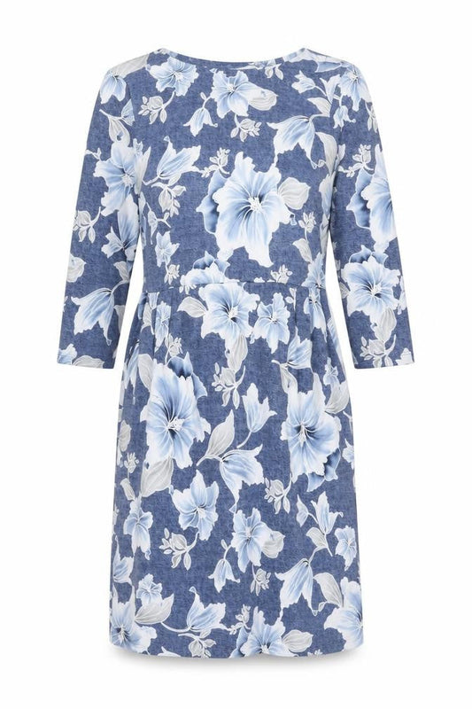 Front view of Roman Women's Blue Floral Dress, size 16, with Stretch