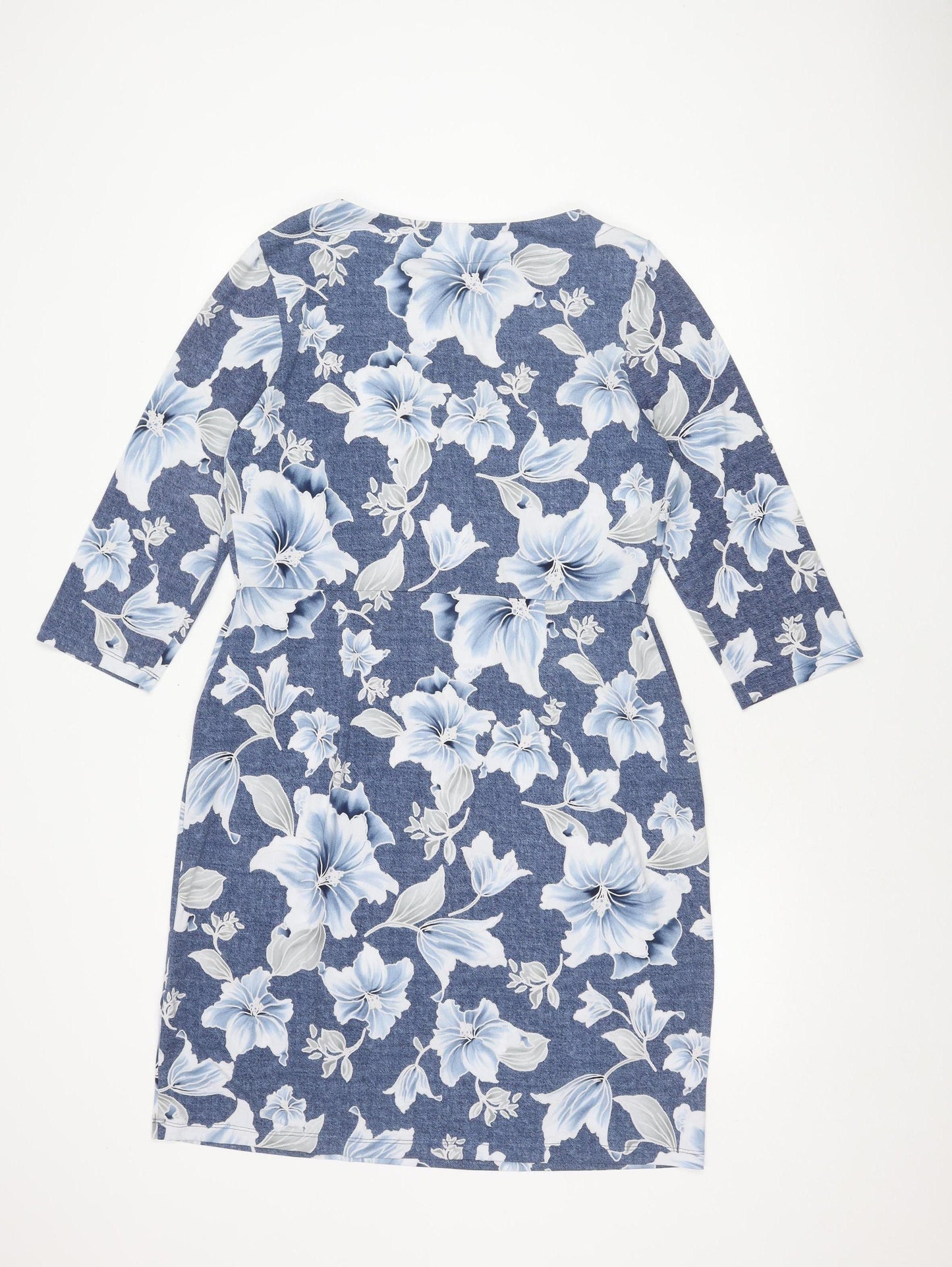 Roman Women's Blue Floral Dress Size 16 with Stretch