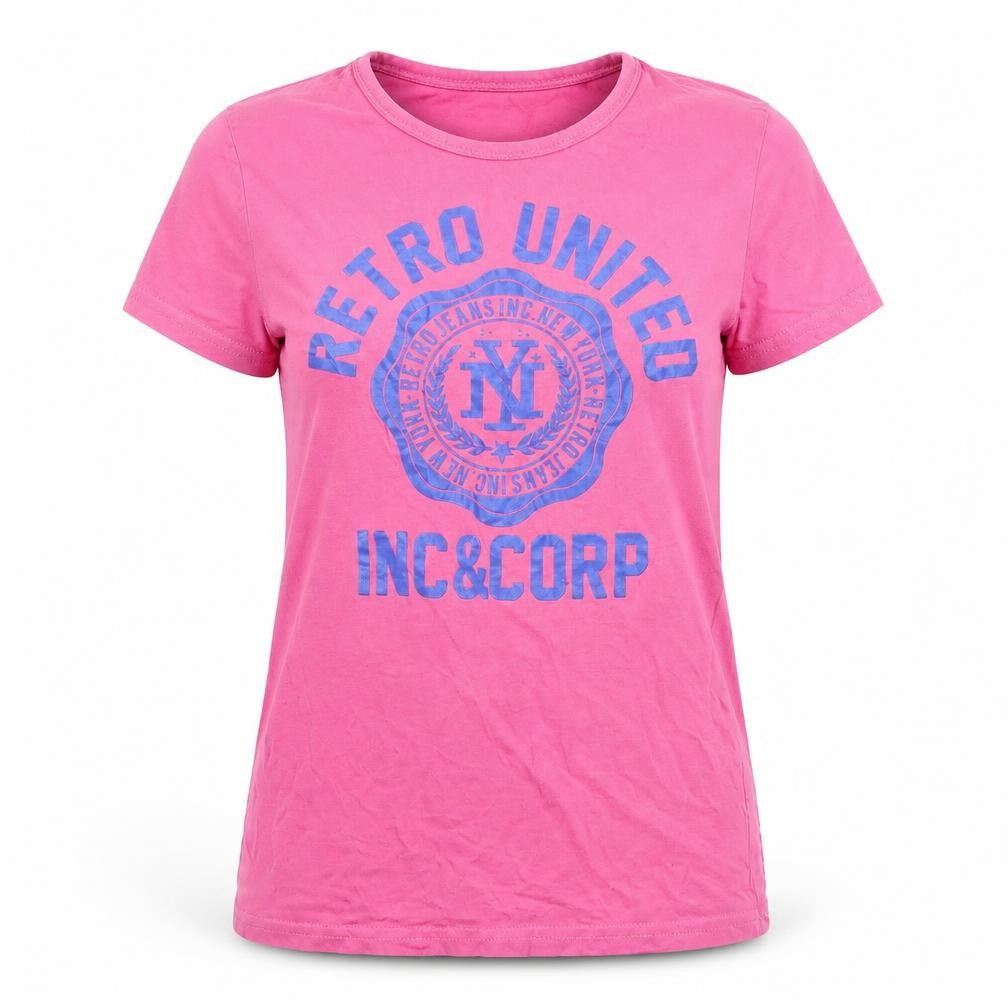Retro Jeans Women's Pink Cotton T-Shirt, Size S