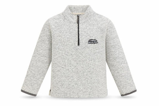 Front view of Weird Fish boys’ grey 1/4 zip sweatshirt 7-8 years