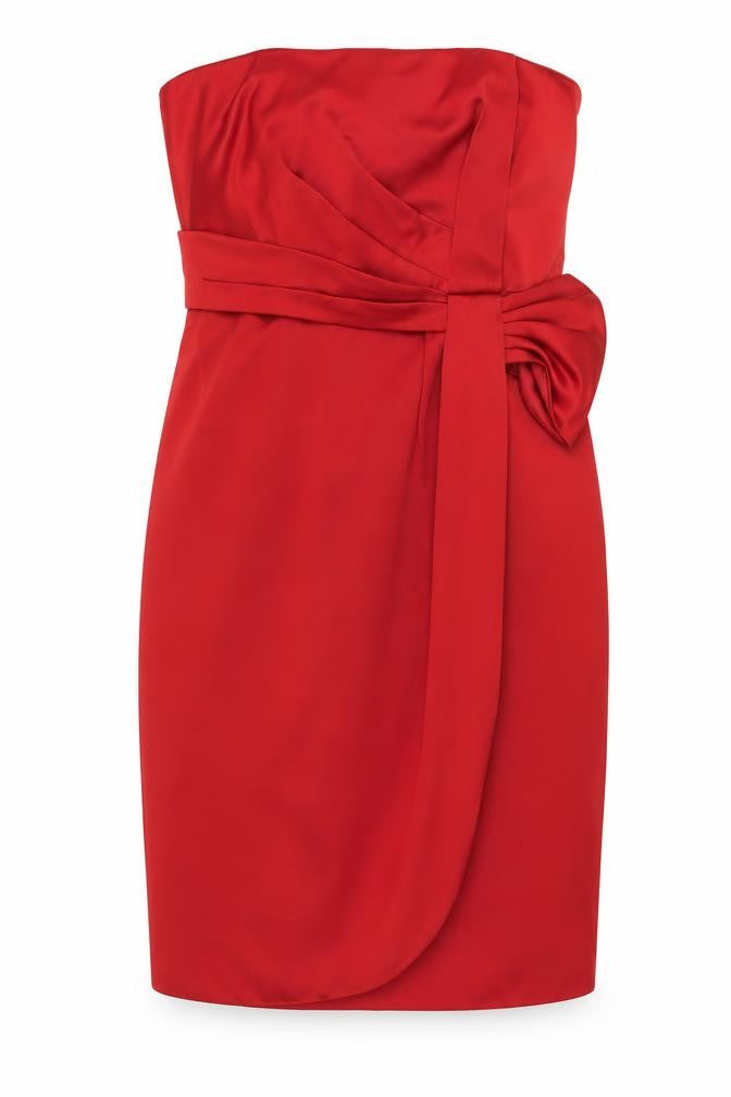 Début Women's Red Knee Length Strapless Pencil Dress