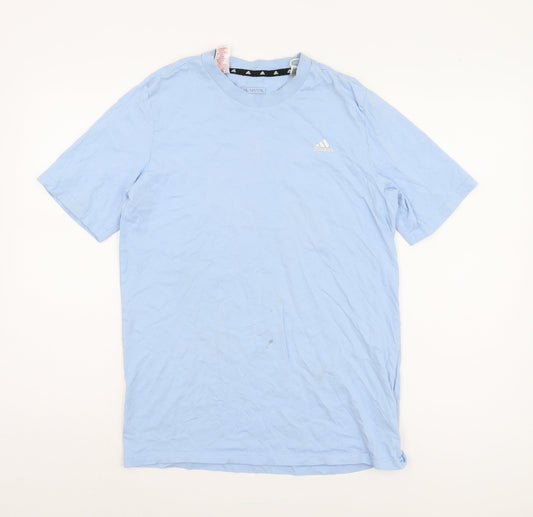 Adidas Boys Blue T-Shirt, Size 176, Logo Accent, Crew Neck
