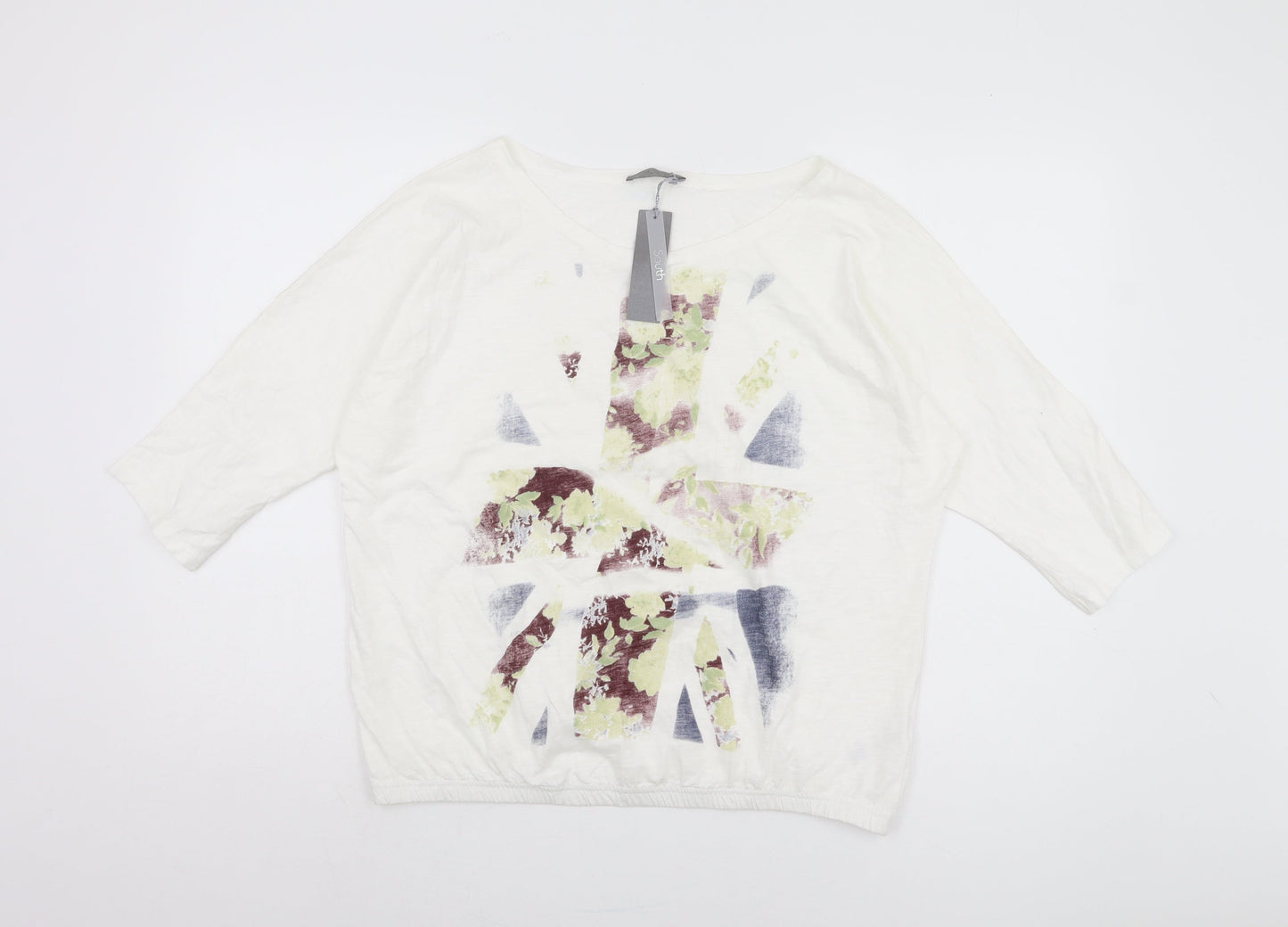 South Women's White T-Shirt Size 16 3/4 Sleeve Cotton