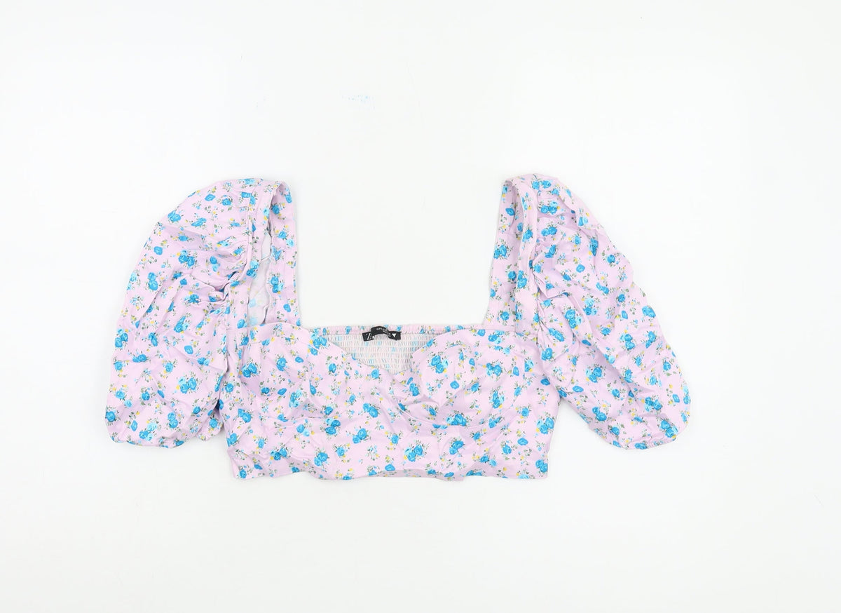 Zara Women's Floral Cropped Blouse, Multicoloured, Size 12