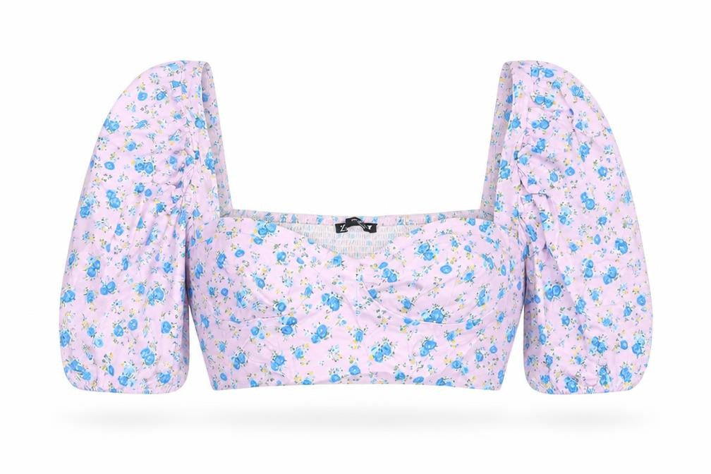 Zara Women's Floral Cropped Blouse, Multicoloured, Size 12