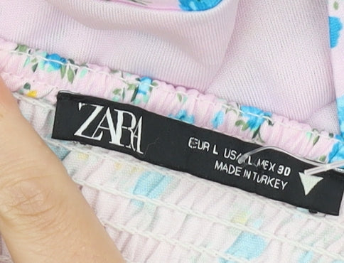 Zara Women's Floral Cropped Blouse, Multicoloured, Size 12