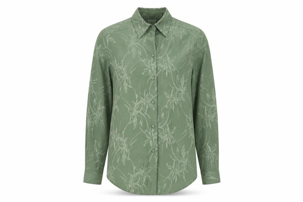 Canda Women's Green Floral Button-Up Shirt Size 10
