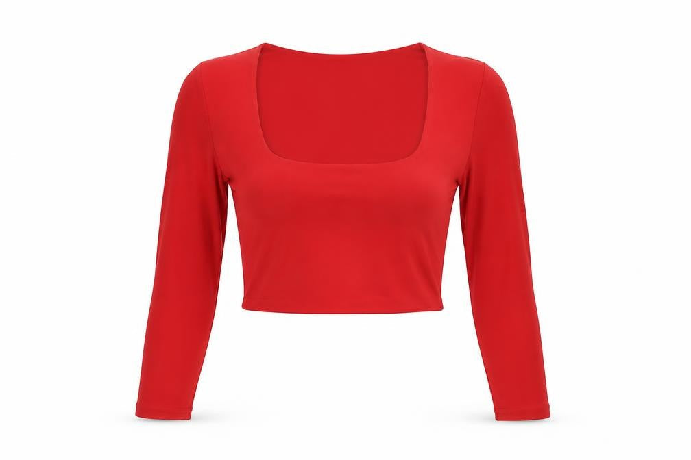 Boohoo Women's Cropped Red Blouse, Size S