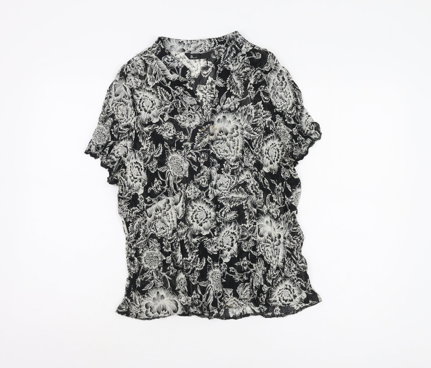 BHS Women's Black Floral Blouse - Size 18