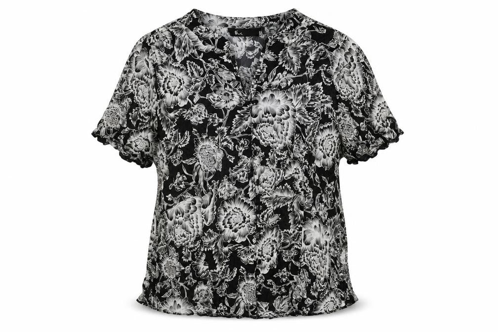 BHS Women's Black Floral Blouse - Size 18