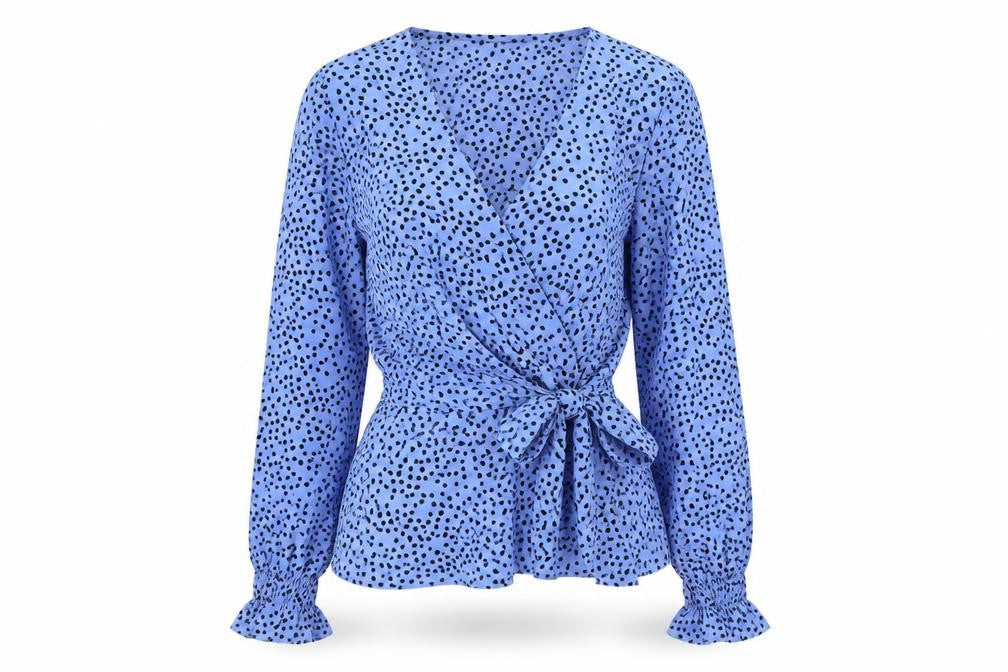 H&M Women’s Blue Polka Dot Wrap Blouse Size 6