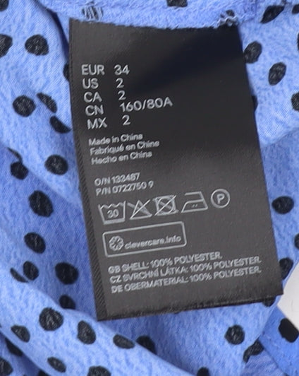 H&M Women’s Blue Polka Dot Wrap Blouse Size 6