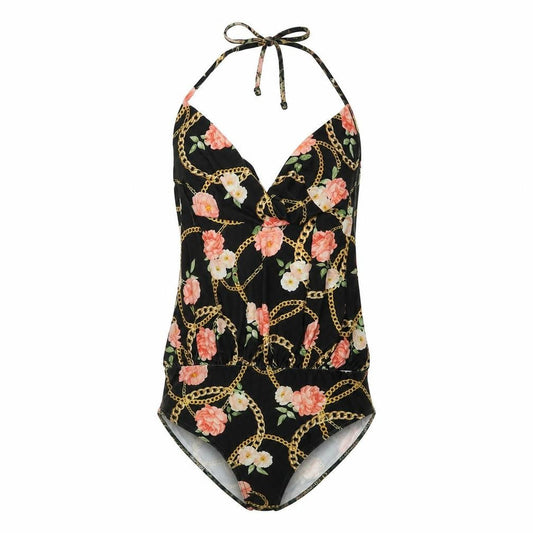 Front view of Miss Selfridge Women's Black Floral Bodysuit, size 6