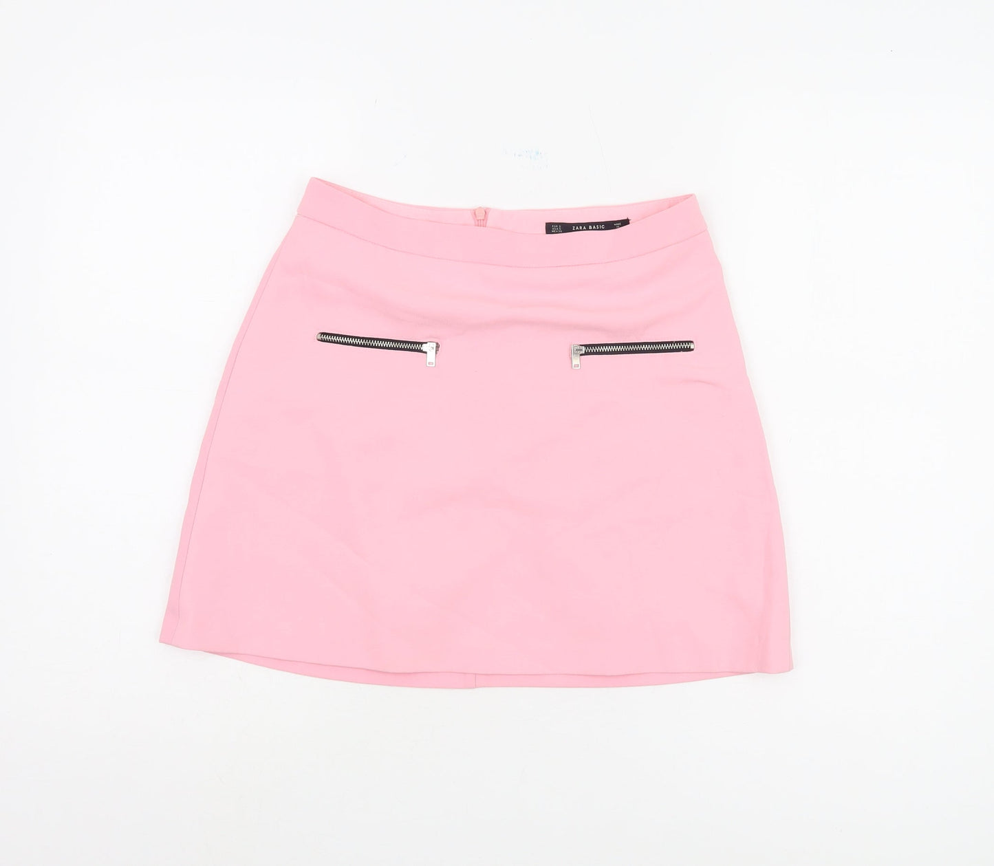 Zara Women Pink Straight Pencil Skirt, S, Zip Accents