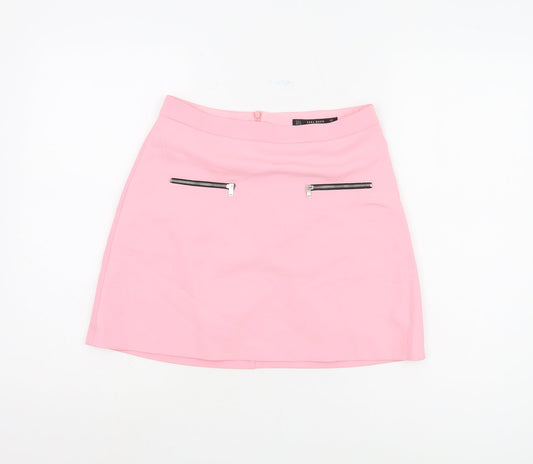 Zara Women Pink Straight Pencil Skirt, S, Zip Accents