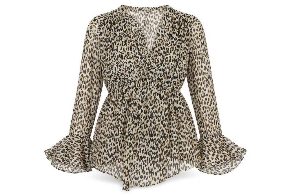 River Island Women's Beige Leopard Wrap Blouse
