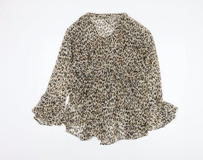 River Island Women's Beige Leopard Wrap Blouse