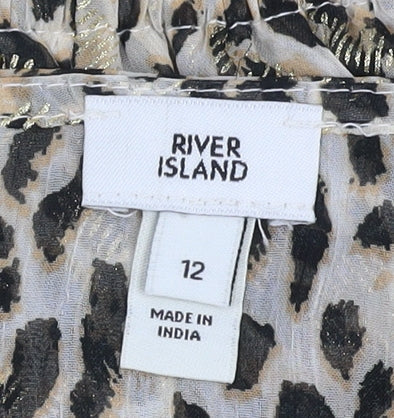 River Island Women's Beige Leopard Wrap Blouse