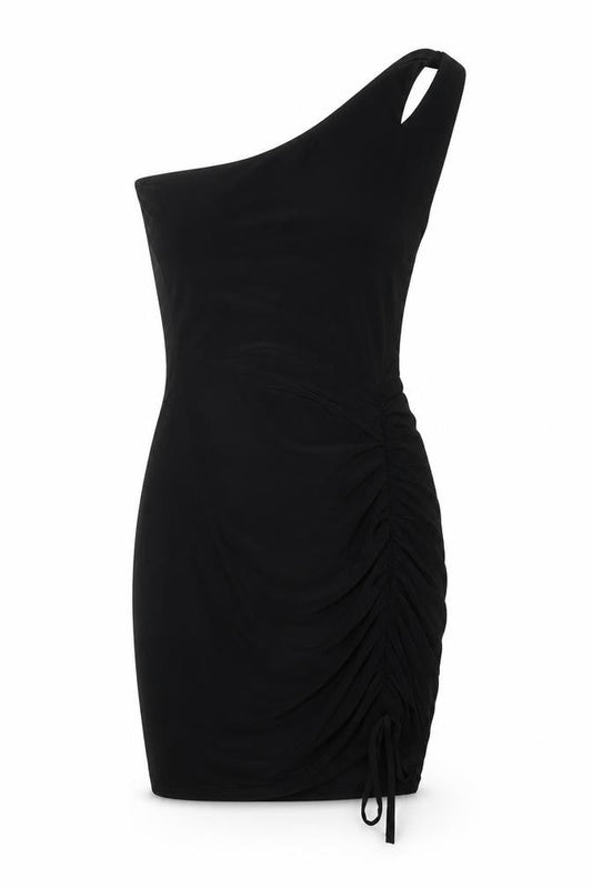 Front view of I Saw It First Women Black Knee Length One Shoulder Dress