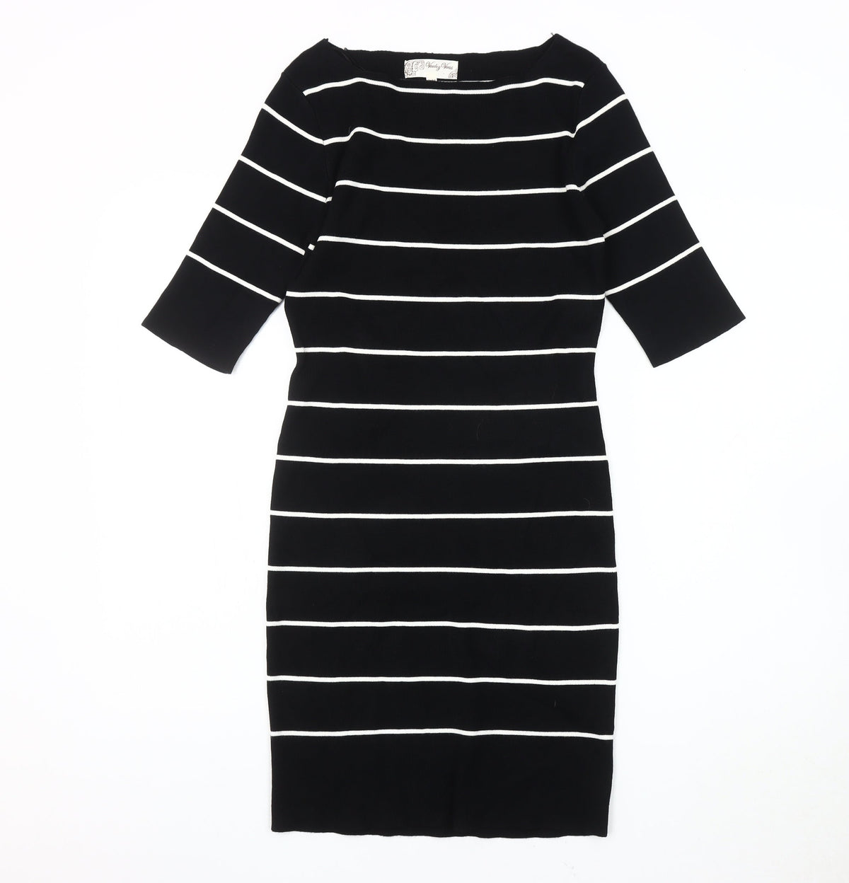Voulez Vous Women's Black Striped Sheath Dress S