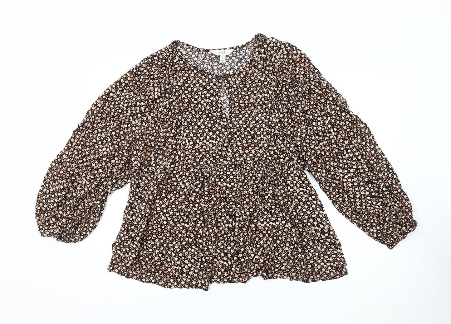 Marks & Spencer Womens Black Floral Blouse Size 16