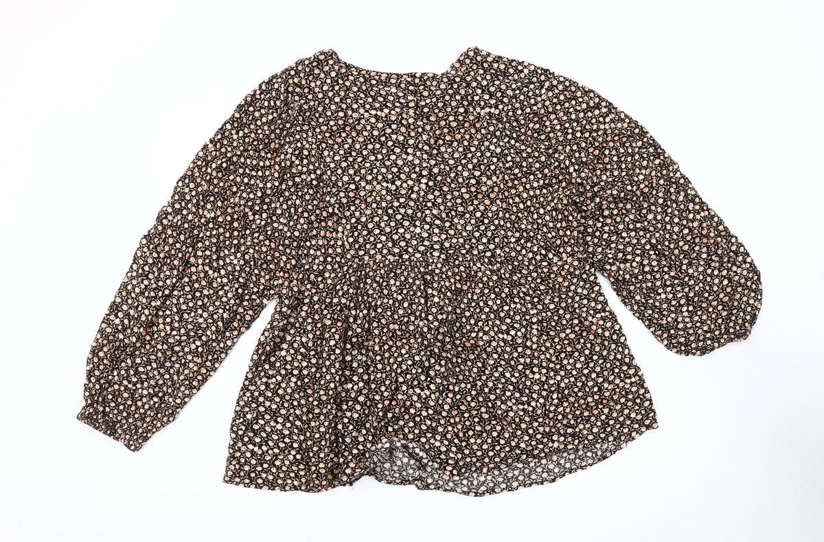 Marks & Spencer Womens Black Floral Blouse Size 16