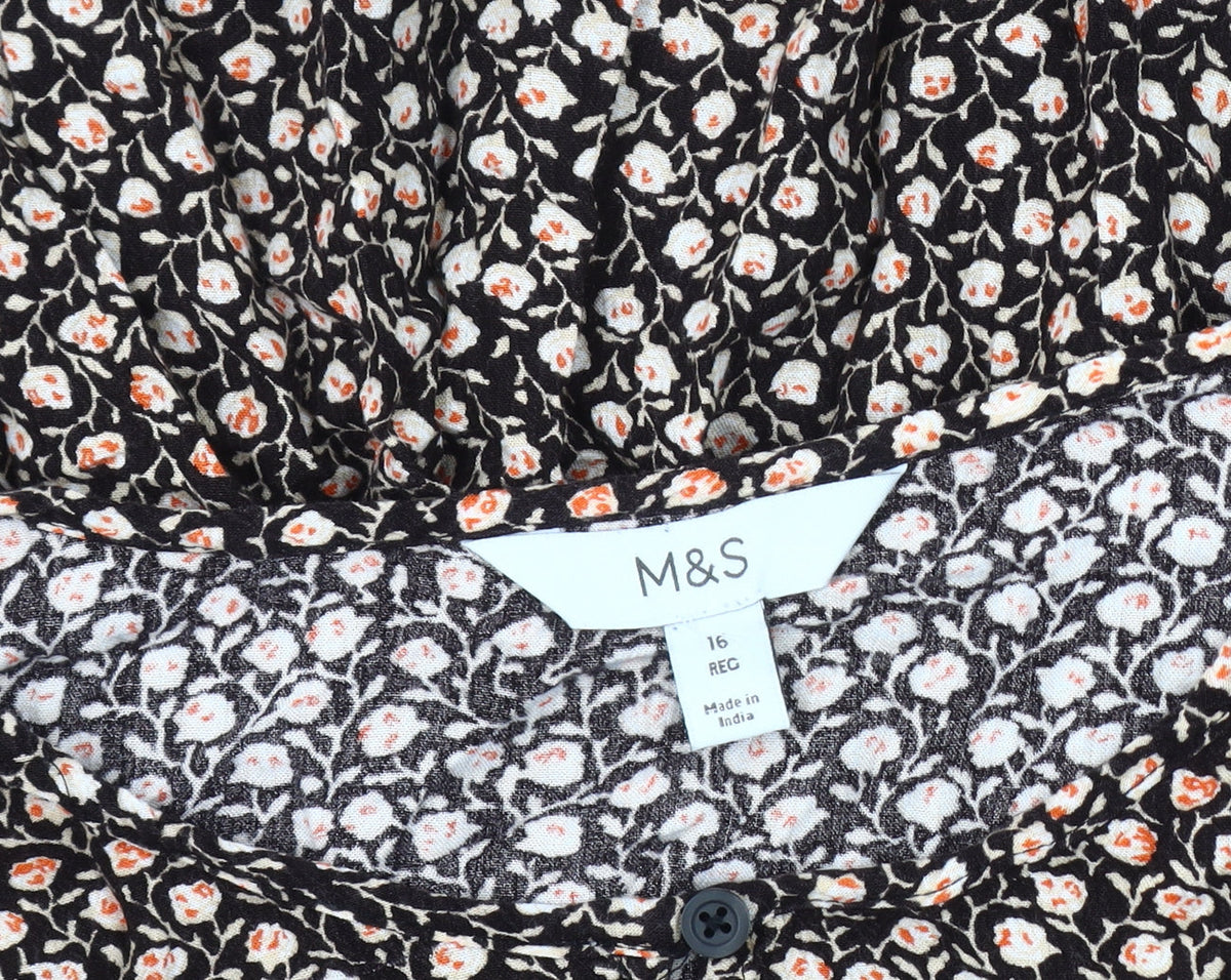 Marks & Spencer Womens Black Floral Blouse Size 16