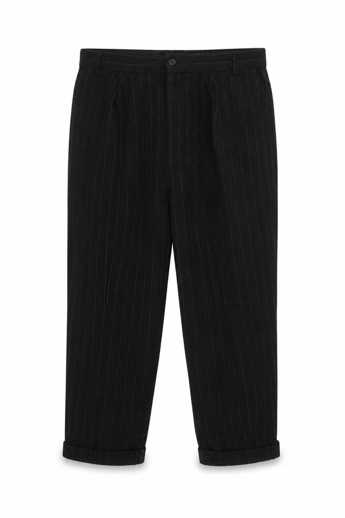 Zara Woman Black Striped Trousers XL, Pleated, Elegant