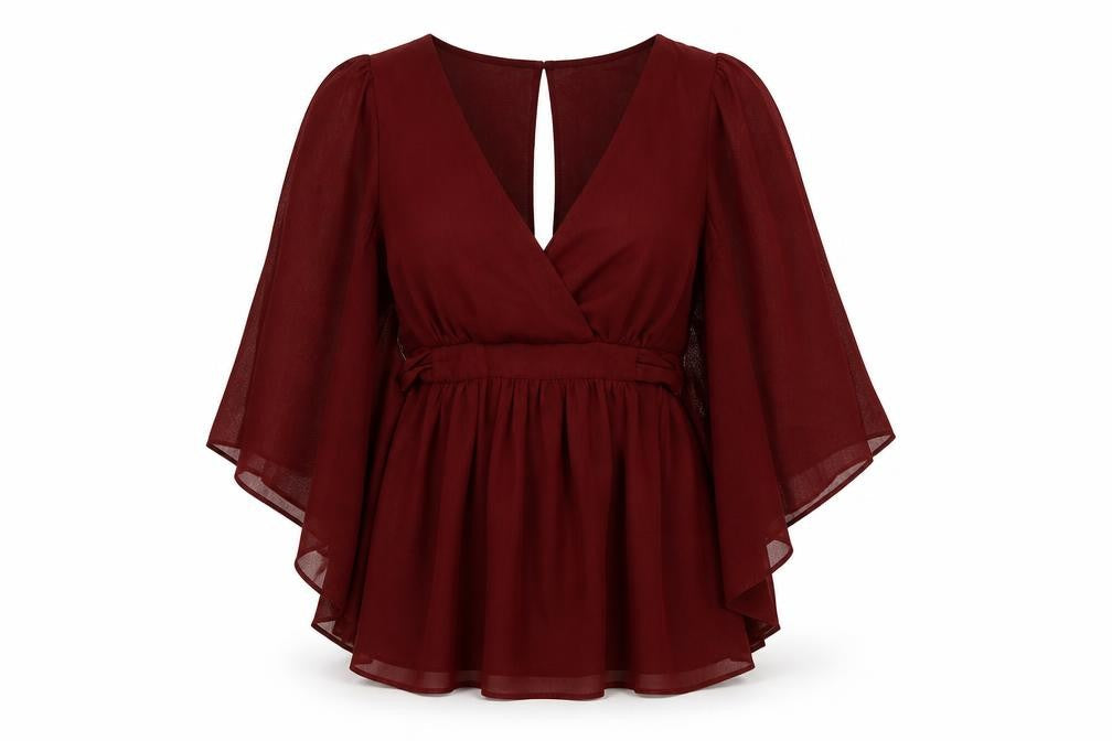 Jane Norman Women's Red Blouse 3/4 Sleeve V-Neck Size 10