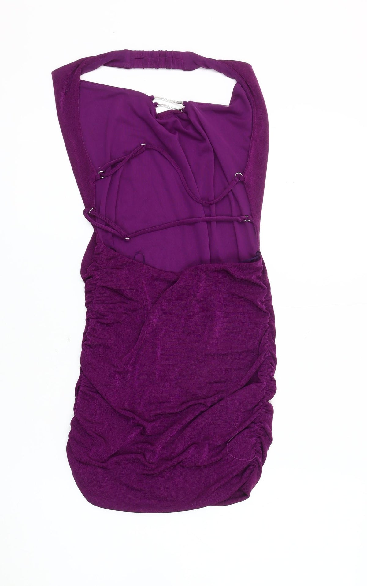 Bershka Women's Purple Halter Ruched Dress M