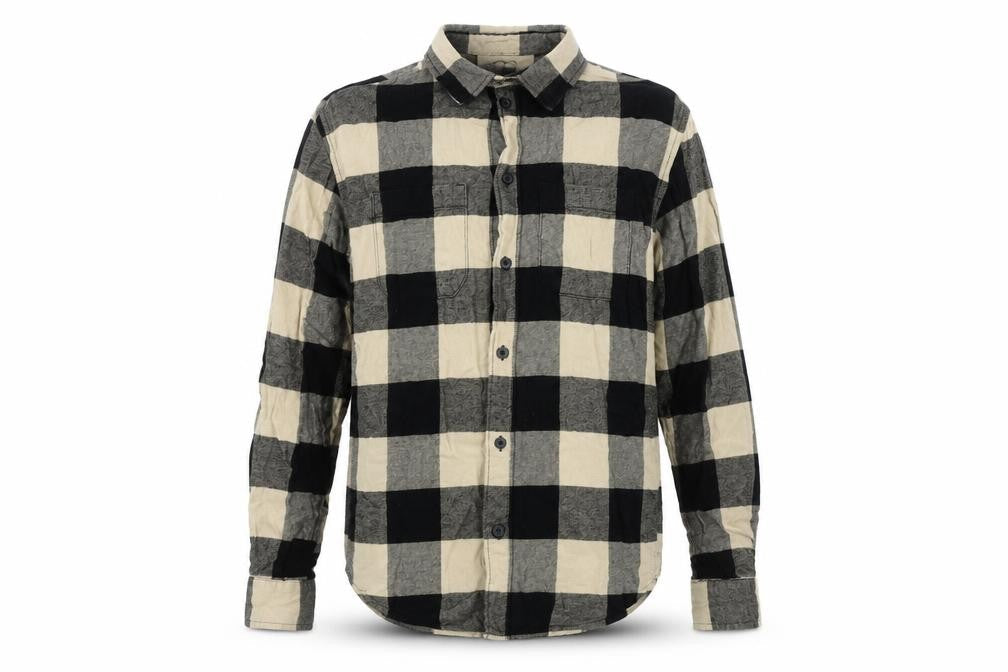 H&M Men XS Black Beige Check Cotton Shirt