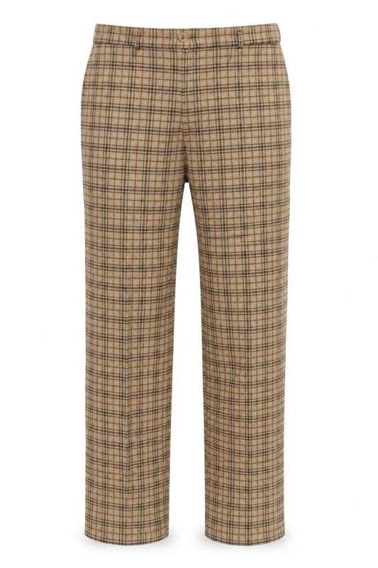 Front view of Casablanca women’s beige check trousers, size UK 18, new