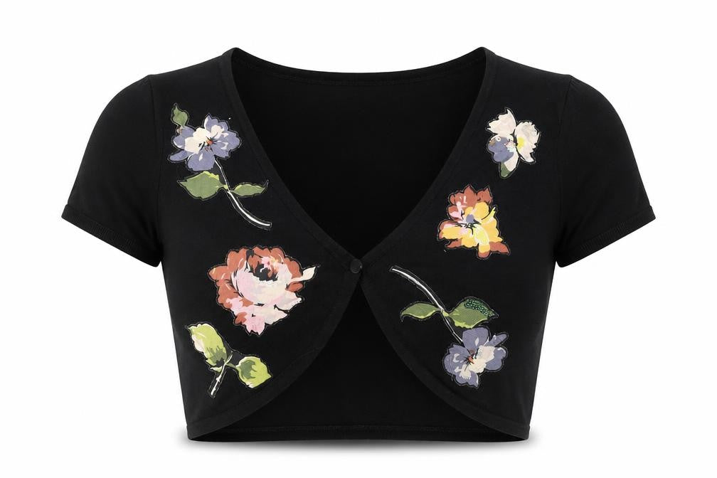Linea Women's Black Floral Cardigan, Size S