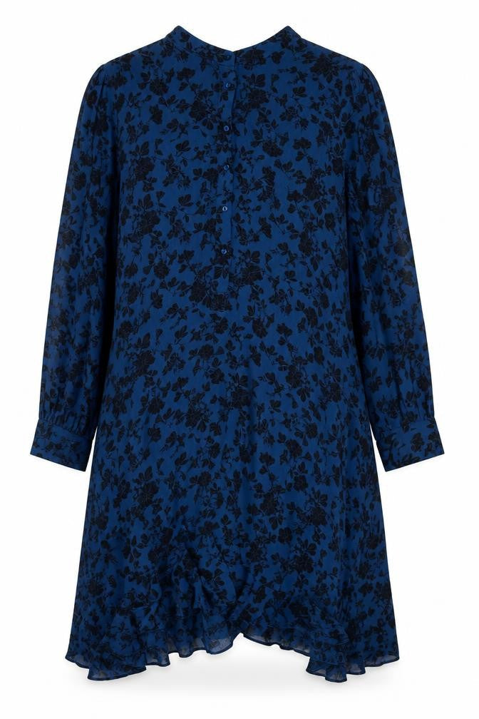 AND/OR Women's Blue Floral Long Sleeve Dress