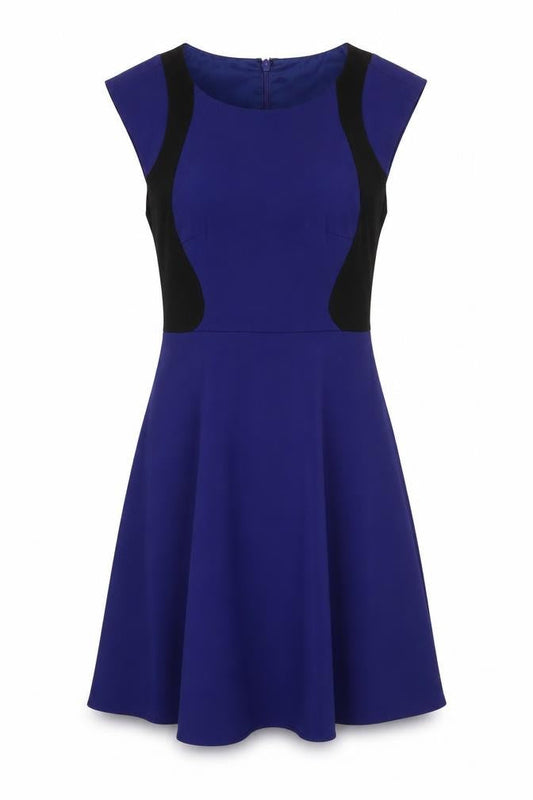 Front view of French Connection Classic Blue Fit & Flare Dress, size 6