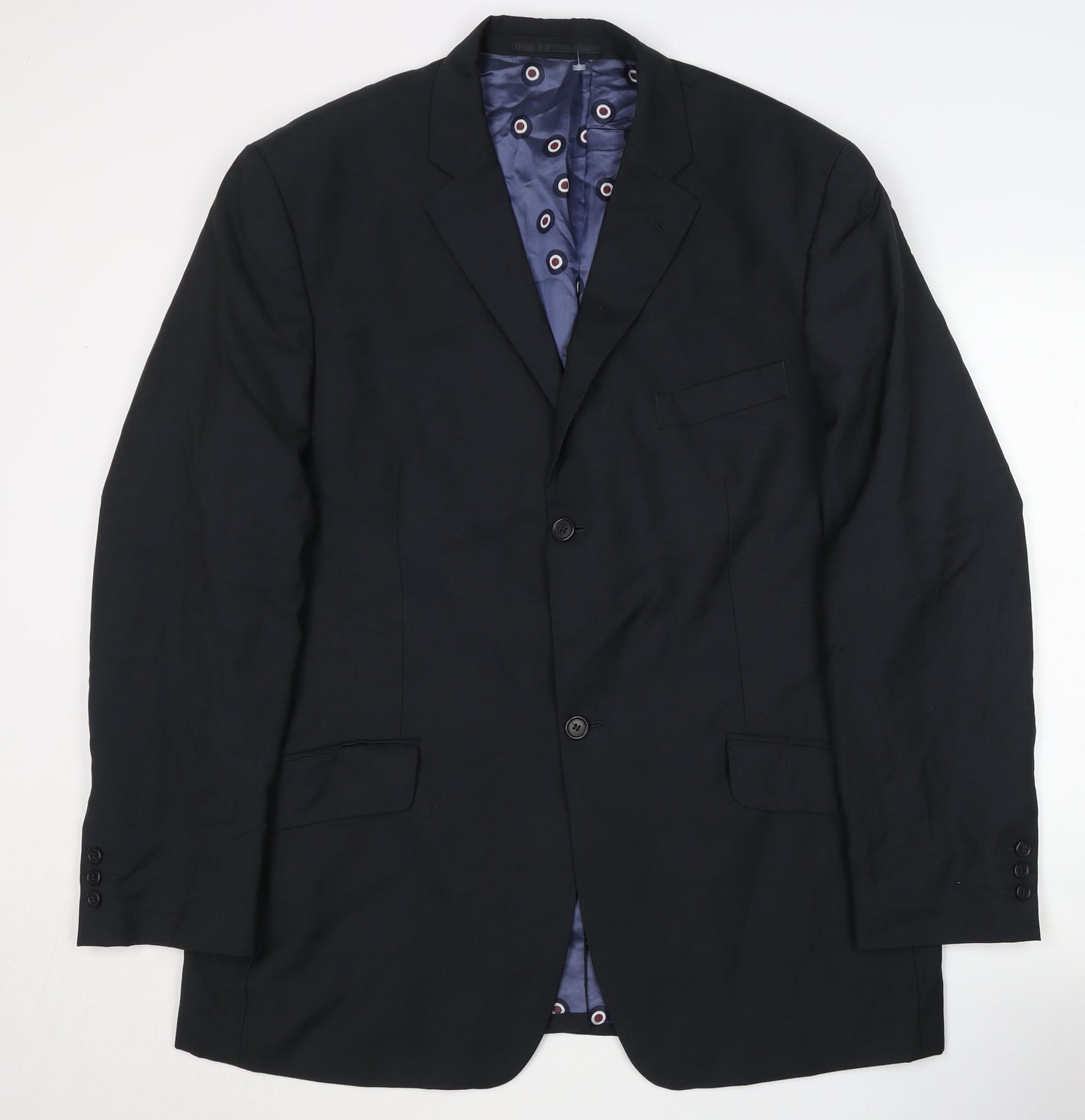 Ben Sherman Men's Black Double Vented Vintage Wool Blazer Jacket Size 44 Regular