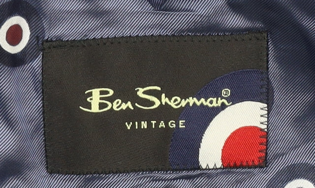 Ben Sherman Men's Black Double Vented Vintage Wool Blazer Jacket Size 44 Regular