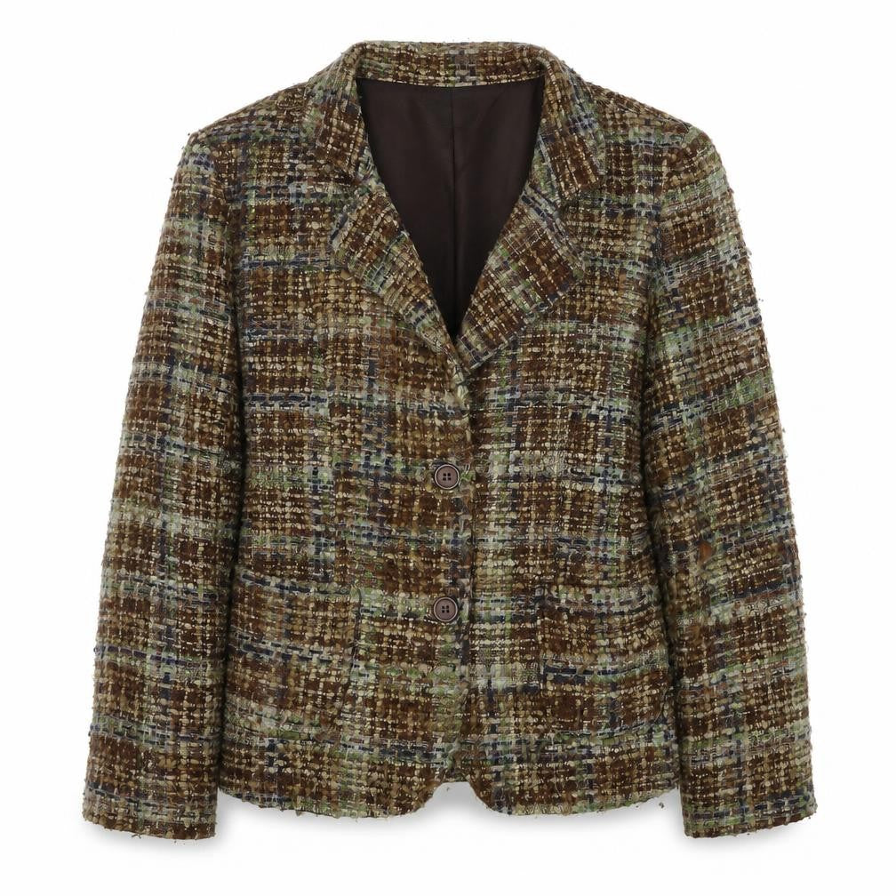 Patrick Paris Women's Brown Plaid Bouclé Blazer Size 16