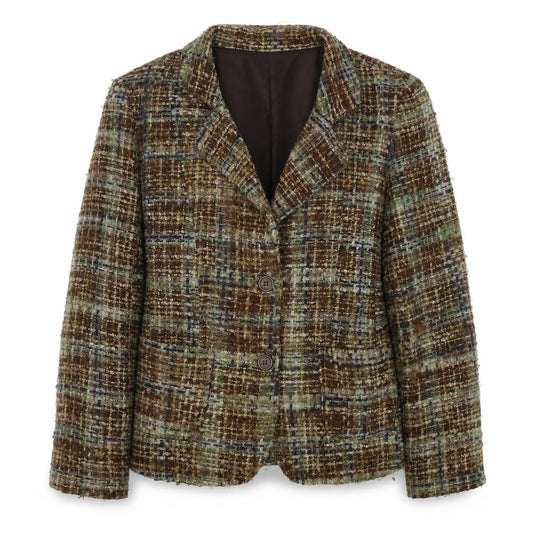 Patrick Paris Women's Brown Plaid Bouclé Blazer Size 16
