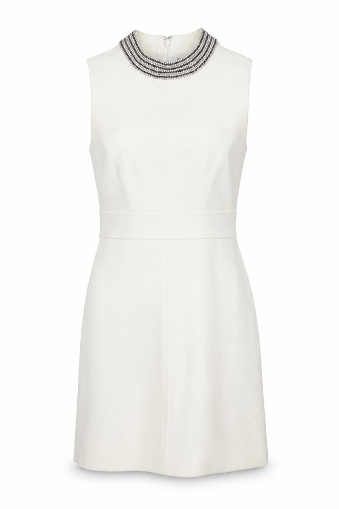 Warehouse Women's Ivory Sheath Dress Size 10 Beaded