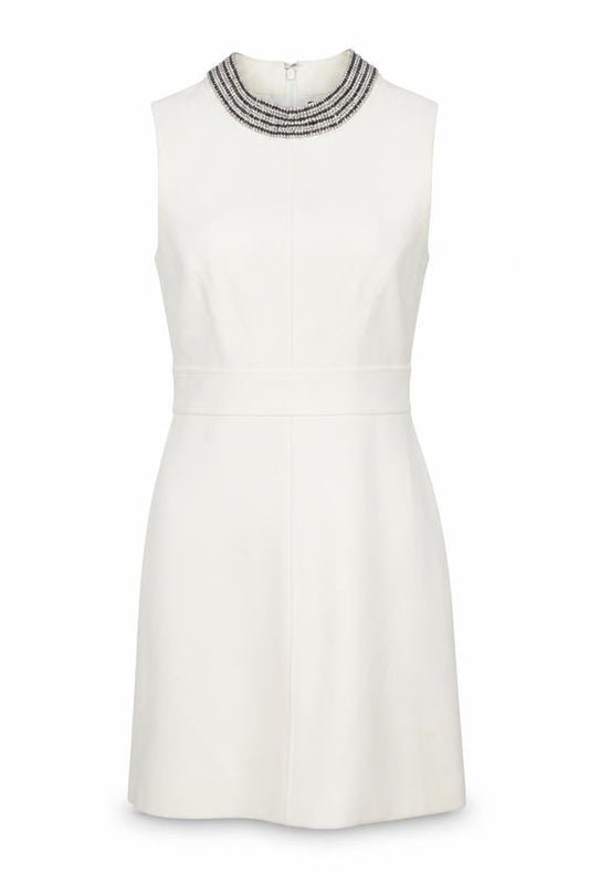 Warehouse Women's Ivory Sheath Dress Size 10 Beaded
