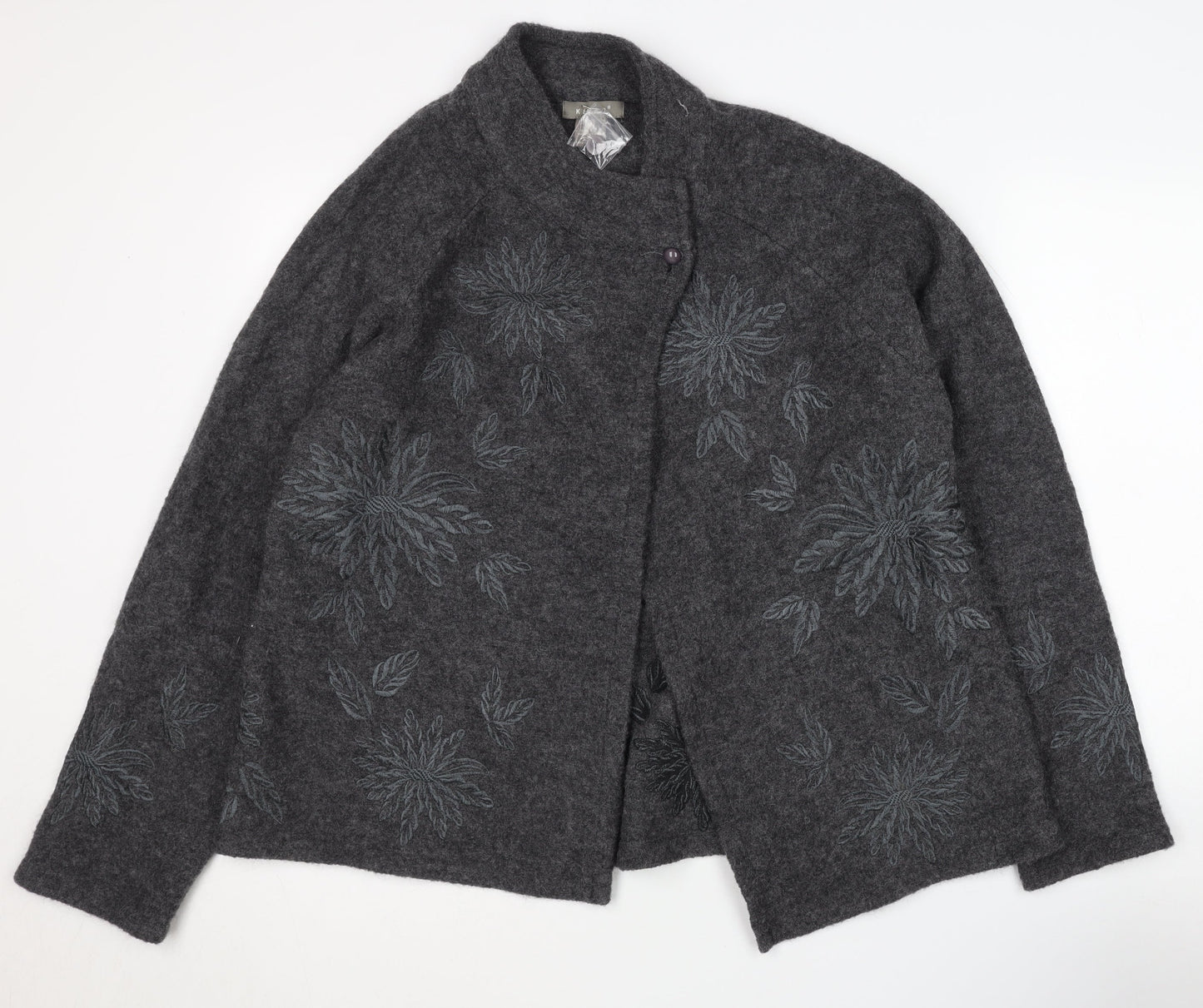 Kenar Women's Grey Wool Cardigan M - Embroidered