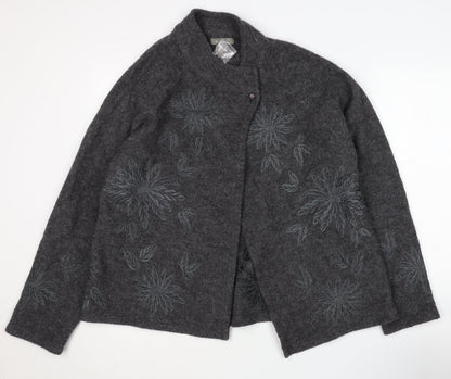 Kenar Women's Grey Wool Cardigan M - Embroidered