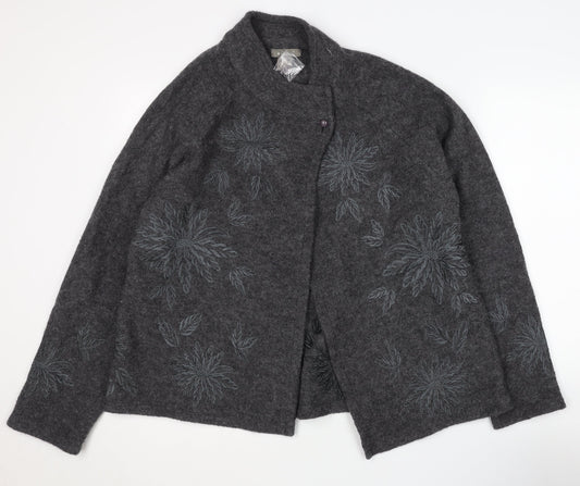 Kenar Women's Grey Wool Cardigan M - Embroidered