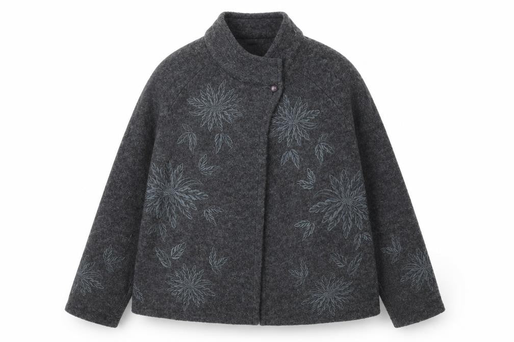 Kenar Women's Grey Wool Cardigan M - Embroidered