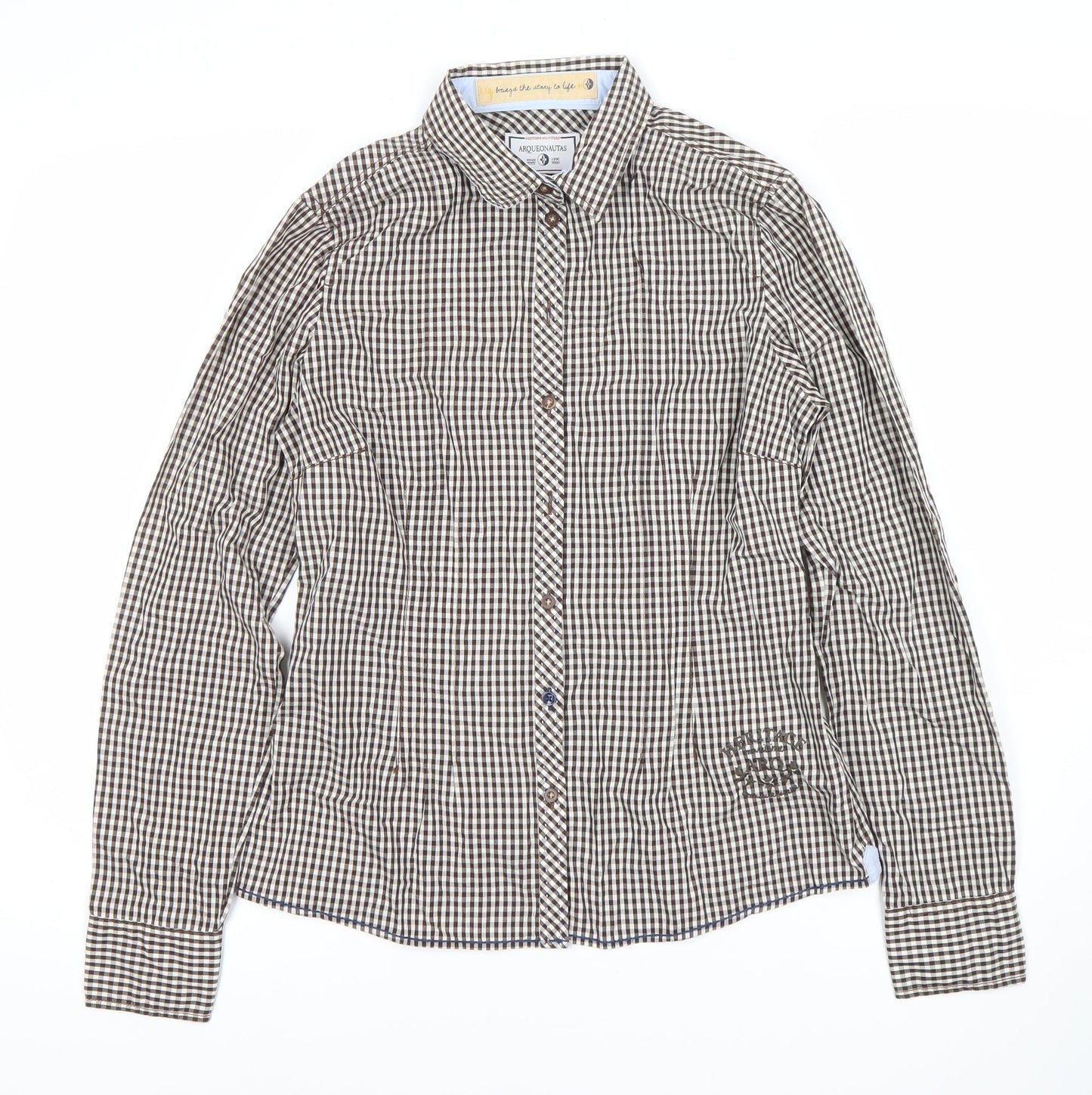 ARQUEONAUTAS Men's Brown Check Cotton Dress Shirt S