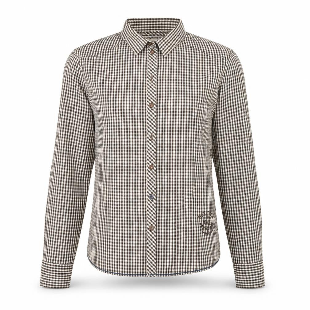 ARQUEONAUTAS Men's Brown Check Cotton Dress Shirt S